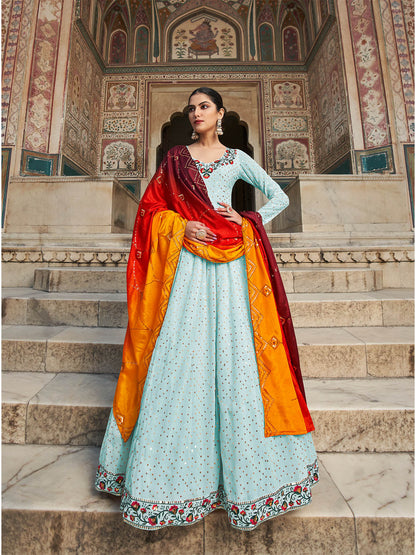 Rajwada Women Designer Sky Blue Georgette Semi Stitched Gown