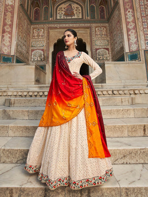 Rajwada Women Elegant Beige Georgette Semi Stitched Gown