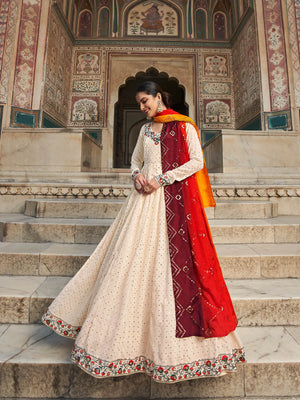 Rajwada Women Elegant Beige Georgette Semi Stitched Gown