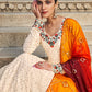Rajwada Women Elegant Beige Georgette Semi Stitched Gown