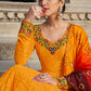 Rajwada Women Classic Yellow Embroidered Semi Stitched Gown