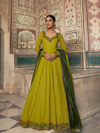 Rajwada Women Pretty Green Georgette Semi Stitched Gown