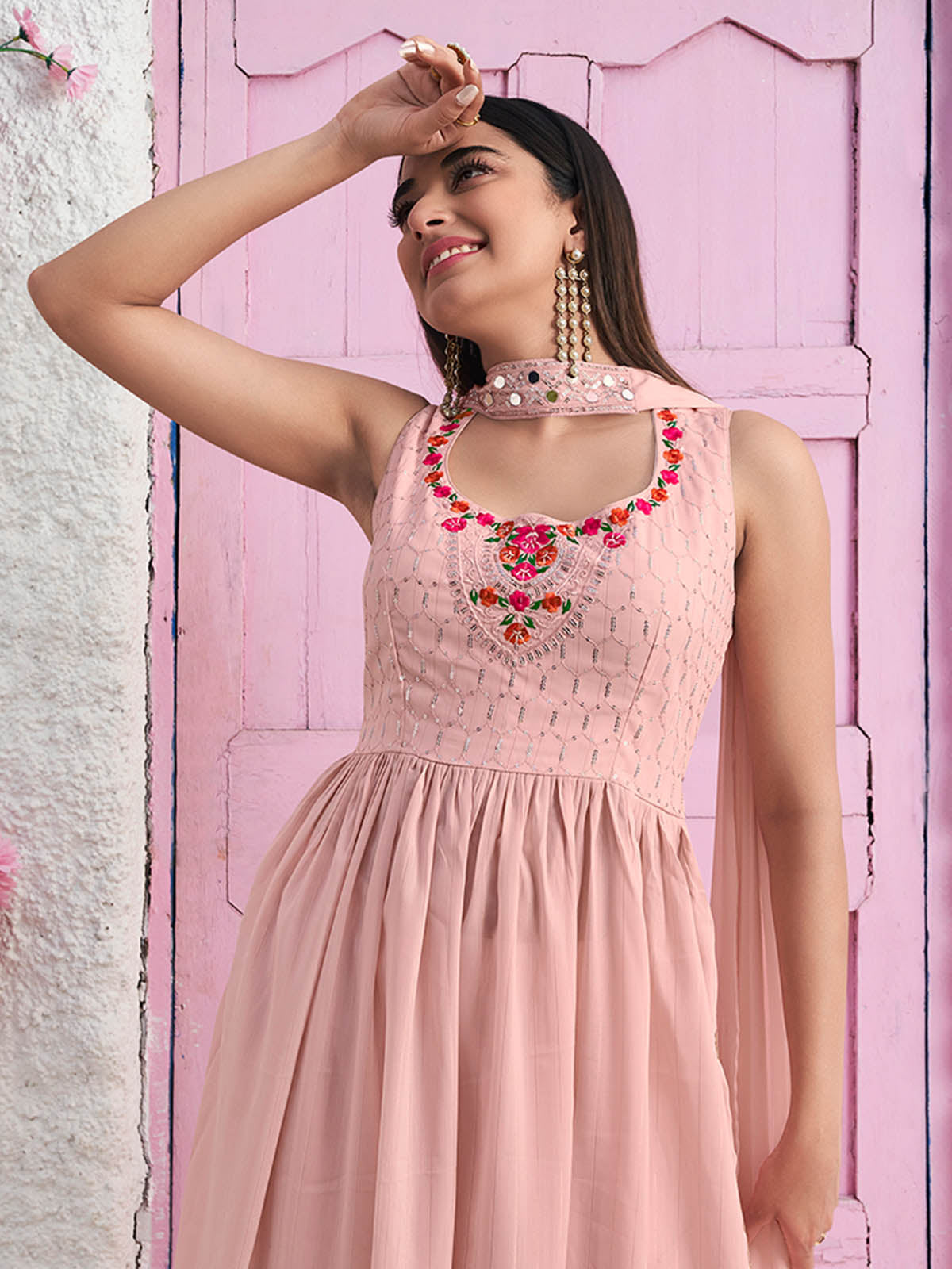 Rajwada - Peach Georgette Embroidered Stitched Salwar Suit