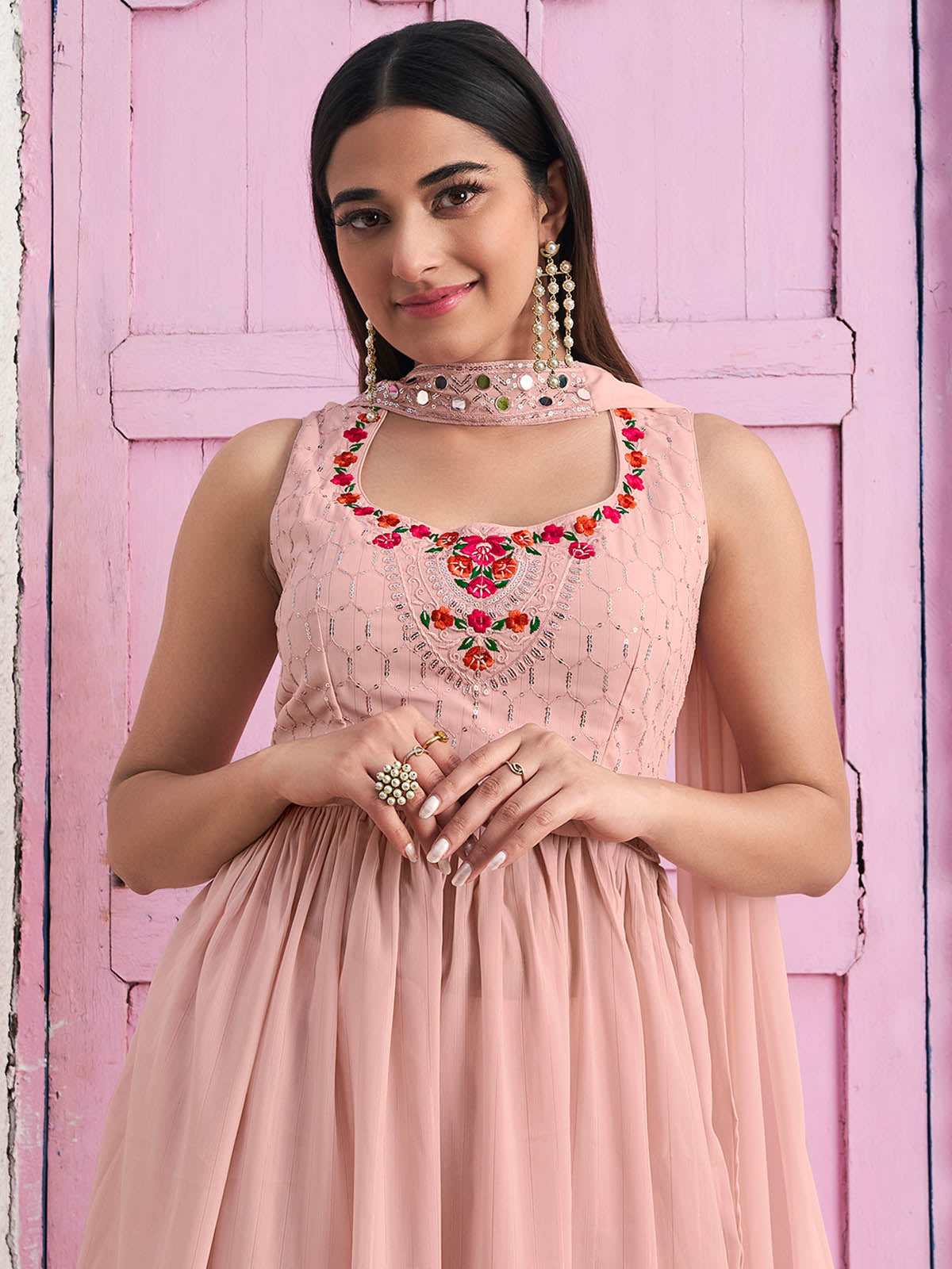Rajwada - Peach Georgette Embroidered Stitched Salwar Suit