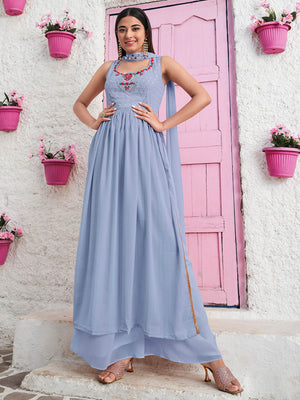 Rajwada - Blue Georgette Embroidered Stitched Salwar Suit