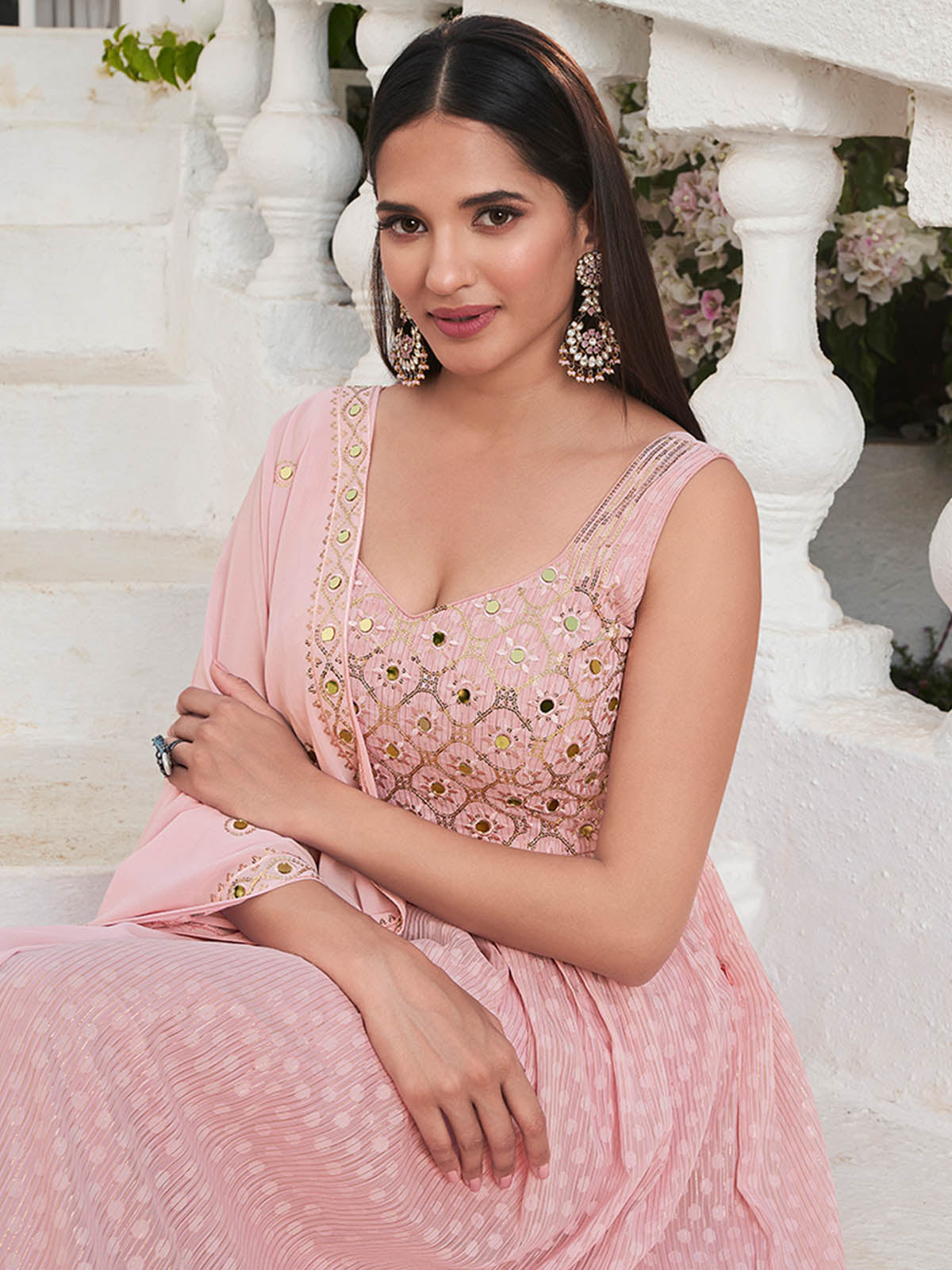 Rajwada - Pink Georgette Embroidered Stitched Salwar Suit