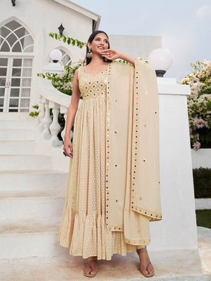 Rajwada - Beige Georgette Embroidered Stitched Salwar Suit