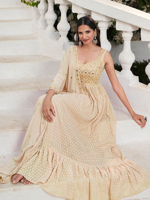 Rajwada - Beige Georgette Embroidered Stitched Salwar Suit