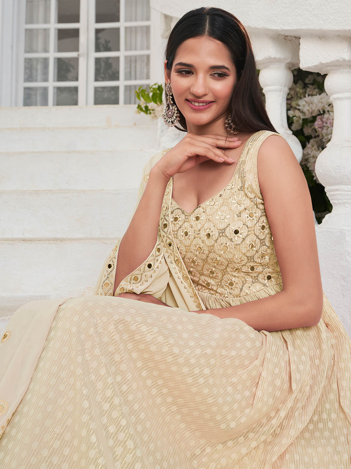 Rajwada - Beige Georgette Embroidered Stitched Salwar Suit