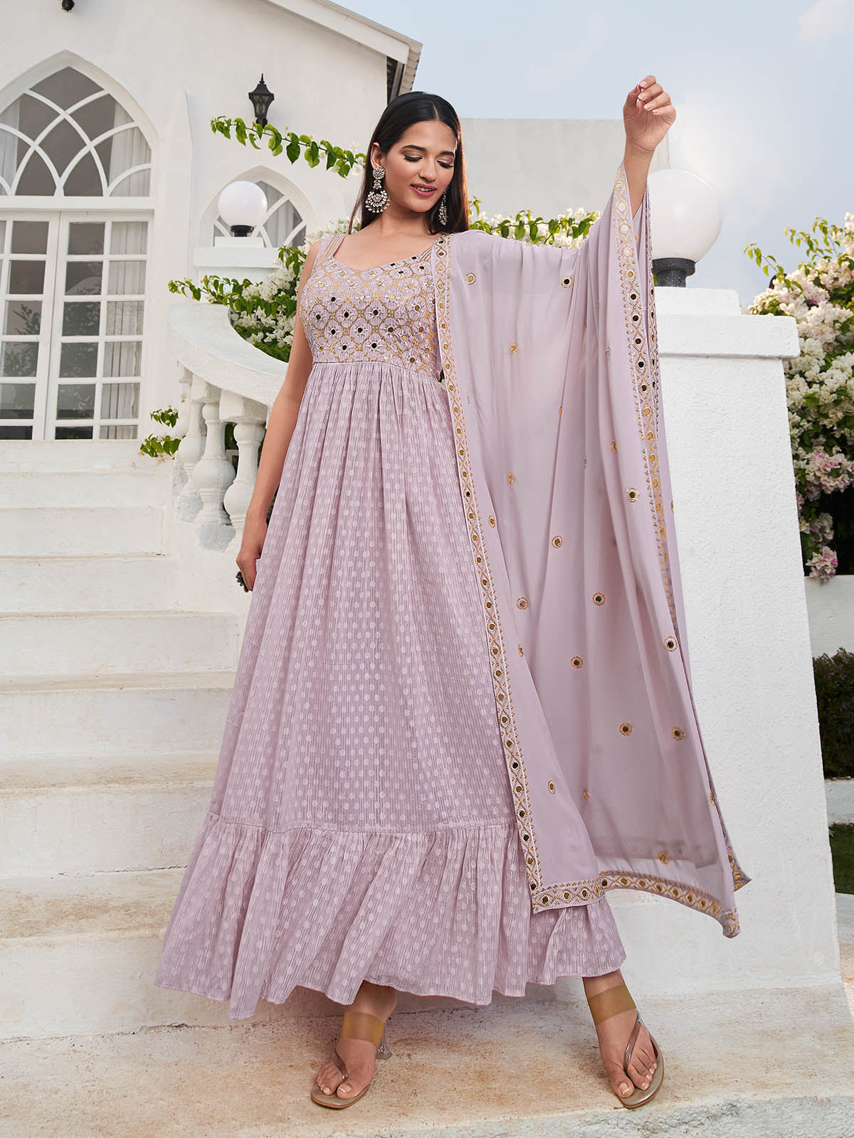 Rajwada - Lavender Georgette Embroidered Stitched Salwar Suit