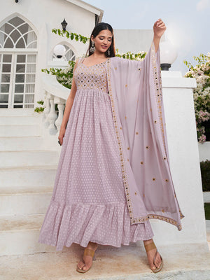 Rajwada - Lavender Georgette Embroidered Stitched Salwar Suit