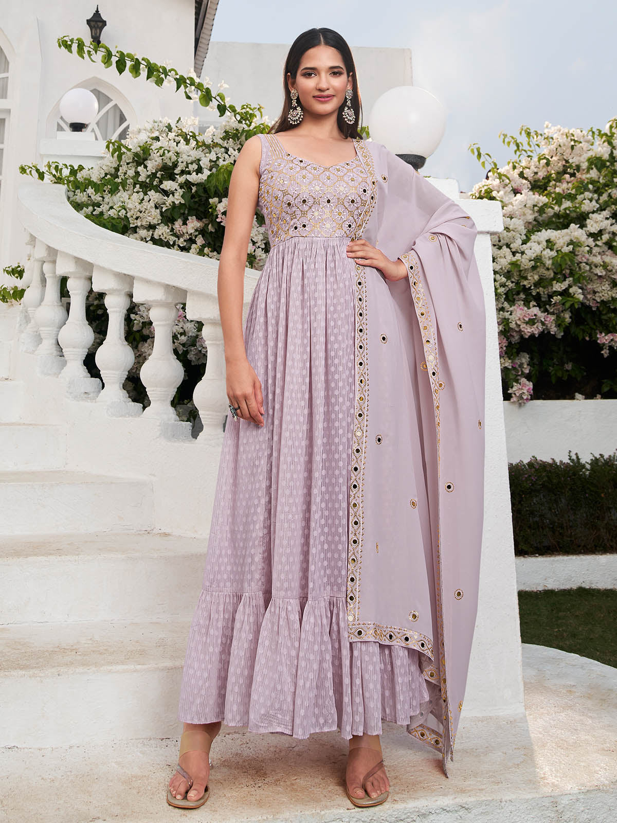 Rajwada - Lavender Georgette Embroidered Stitched Salwar Suit