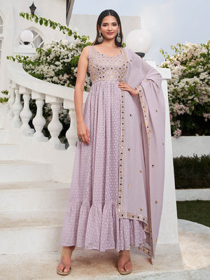 Rajwada - Lavender Georgette Embroidered Stitched Salwar Suit