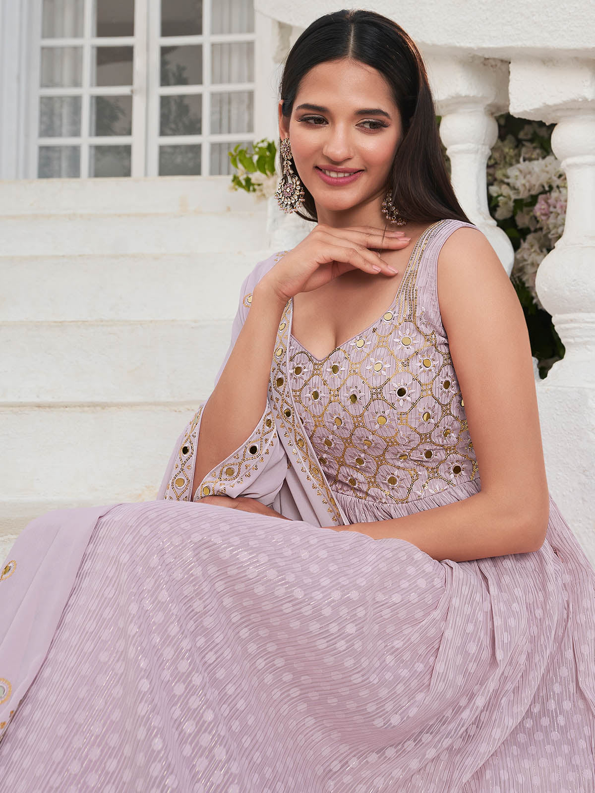 Rajwada - Lavender Georgette Embroidered Stitched Salwar Suit