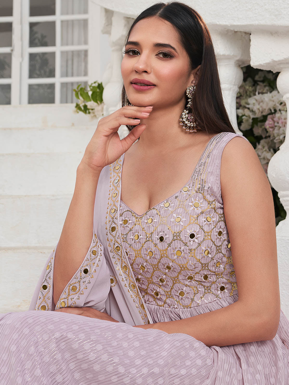 Rajwada - Lavender Georgette Embroidered Stitched Salwar Suit