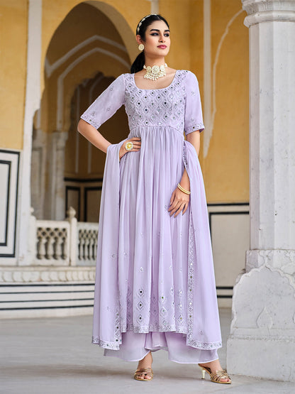 Rajwada Women Lavendar Georgette Embroidered Semi Stitched Salwar Suit