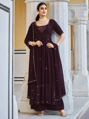 Rajwada Women Violet Georgette Embroidered Semi Stitched Salwar Suit
