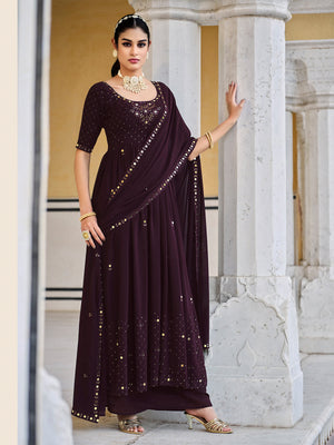 Rajwada Women Violet Georgette Embroidered Semi Stitched Salwar Suit