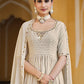 Rajwada Women Beige Georgette Embroidered Semi Stitched Salwar Suit