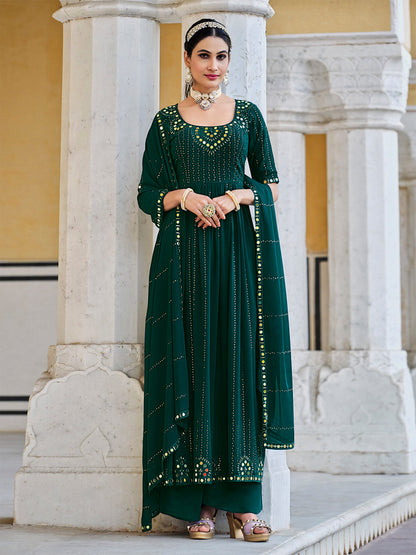 Rajwada Women Dark Green Georgette Embroidered  Stitched Salwar Suit