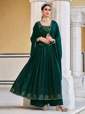 Rajwada Women Dark Green Georgette Embroidered  Stitched Salwar Suit