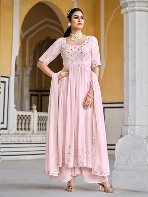 Rajwada Women Pink Georgette Embroidered Semi Stitched Salwar Suit