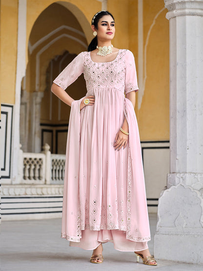 Rajwada Women Pink Georgette Embroidered Semi Stitched Salwar Suit
