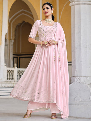 Rajwada Women Pink Georgette Embroidered Semi Stitched Salwar Suit