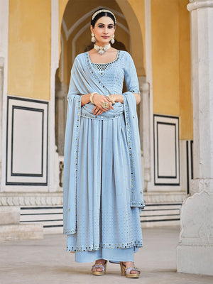 Rajwada Women Blue Georgette Embroidered Semi Stitched Salwar Suit