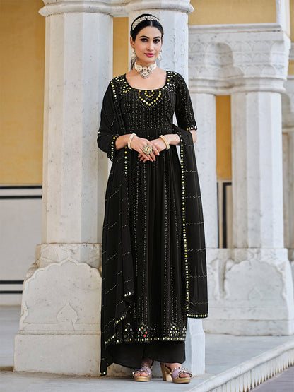Rajwada Women Black Georgette Embroidered Semi Stitched Salwar Suit