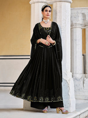 Rajwada Women Black Georgette Embroidered Semi Stitched Salwar Suit
