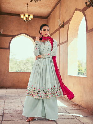 Rajwada - Blue Georgette Semi Stitched Palazzo Suit