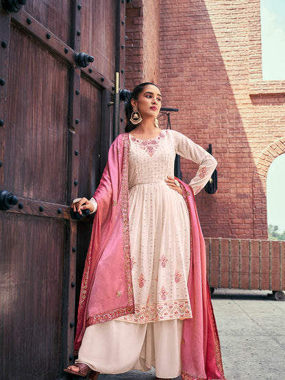 Rajwada - Light Pink Georgette Semi Stitched Palazzo Suit