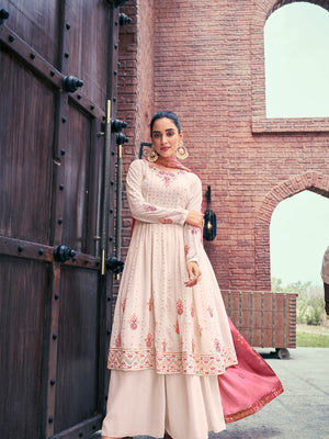 Rajwada - Light Pink Georgette Semi Stitched Palazzo Suit