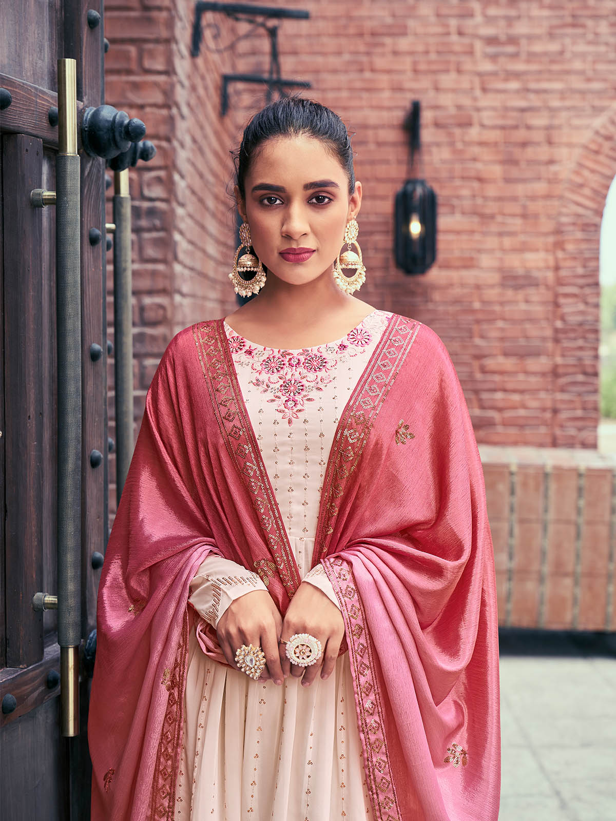 Rajwada - Light Pink Georgette Semi Stitched Palazzo Suit