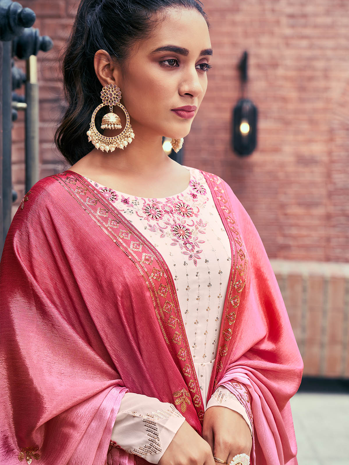 Rajwada - Light Pink Georgette Semi Stitched Palazzo Suit