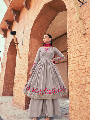 Rajwada - Grey Georgette Semi Stitched Palazzo Suit