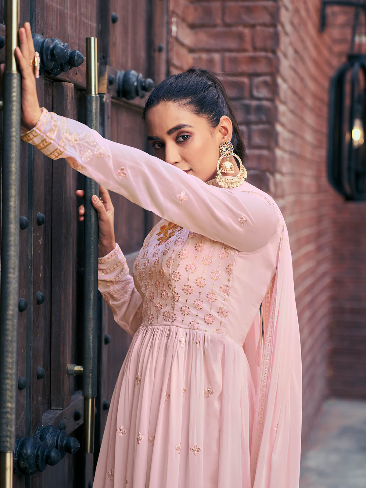 Rajwada - Light Pink Georgette Semi Stitched Palazzo Suit