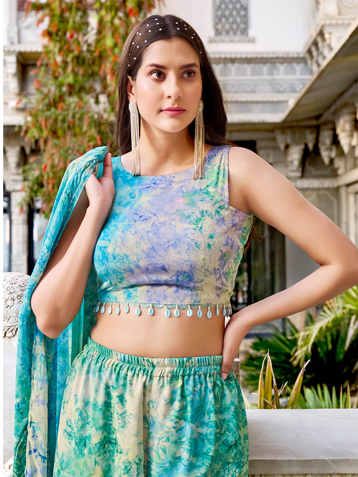 Rajwada - Light Blue Silk Blend Printed Stitched Indo Western Set