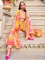 Rajwada - Orange Silk Blend Printed Stitched Indo Western Set