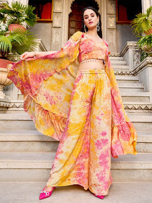Rajwada - Orange Silk Blend Printed Stitched Indo Western Set