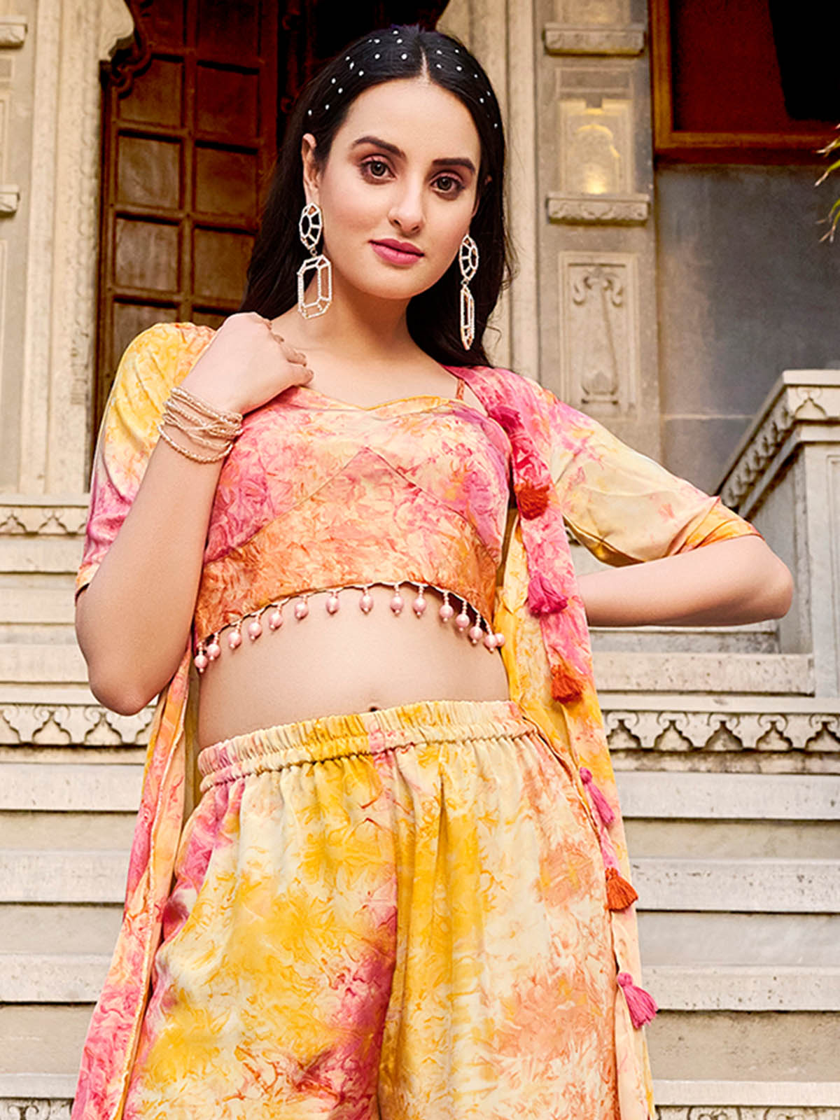 Rajwada - Orange Silk Blend Printed Stitched Indo Western Set