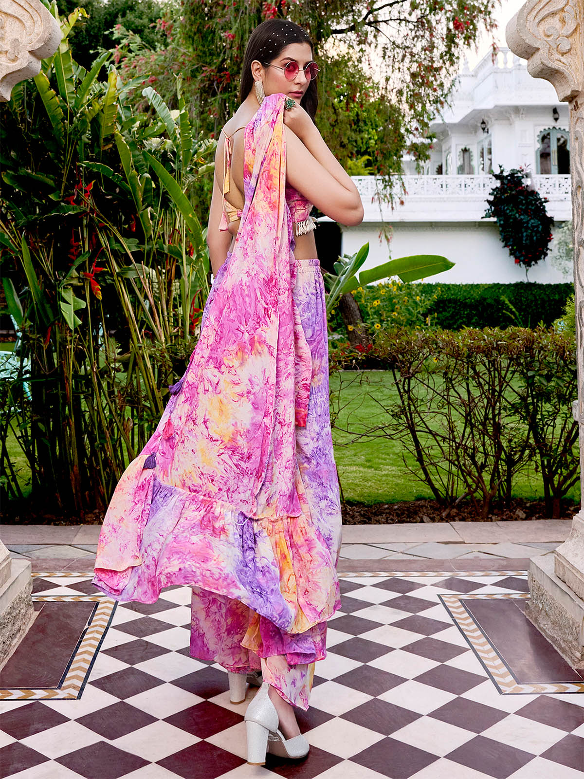 Rajwada - Purple Silk Blend Printed Stitched Indo Western Set