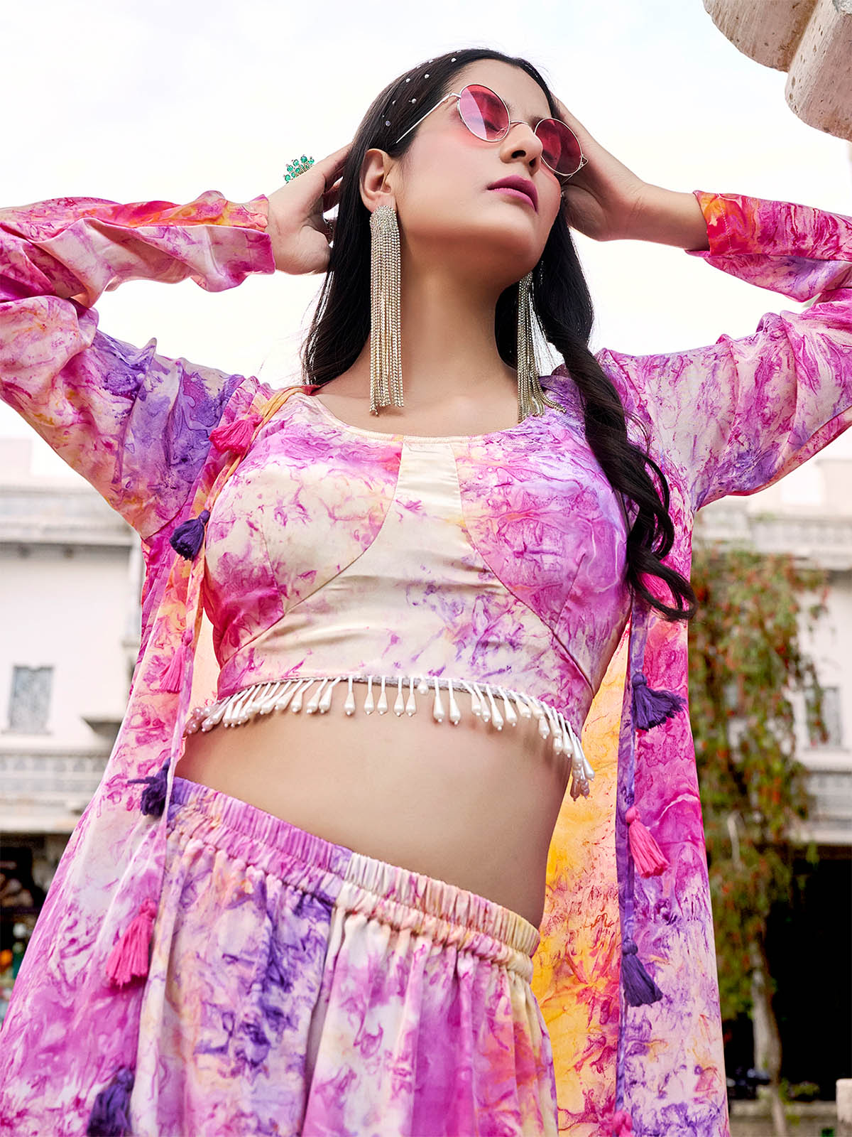 Rajwada - Purple Silk Blend Printed Stitched Indo Western Set