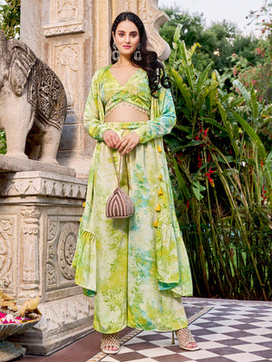 Rajwada - Green Silk Blend Printed Stitched Indo Western Set