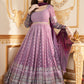 Rajwada Lavender Faux Georgette Metalic Multi Foil Work Stitched Gown With Dupatta For Women
