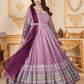 Rajwada Lavender Faux Georgette Metalic Multi Foil Work Stitched Gown With Dupatta For Women