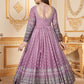 Rajwada Lavender Faux Georgette Metalic Multi Foil Work Stitched Gown With Dupatta For Women