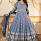 Rajwada Light Blue Faux Georgette Metalic Multi Foil Work Stitched Gown With Dupatta For Women