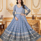 Rajwada Light Blue Faux Georgette Metalic Multi Foil Work Stitched Gown With Dupatta For Women